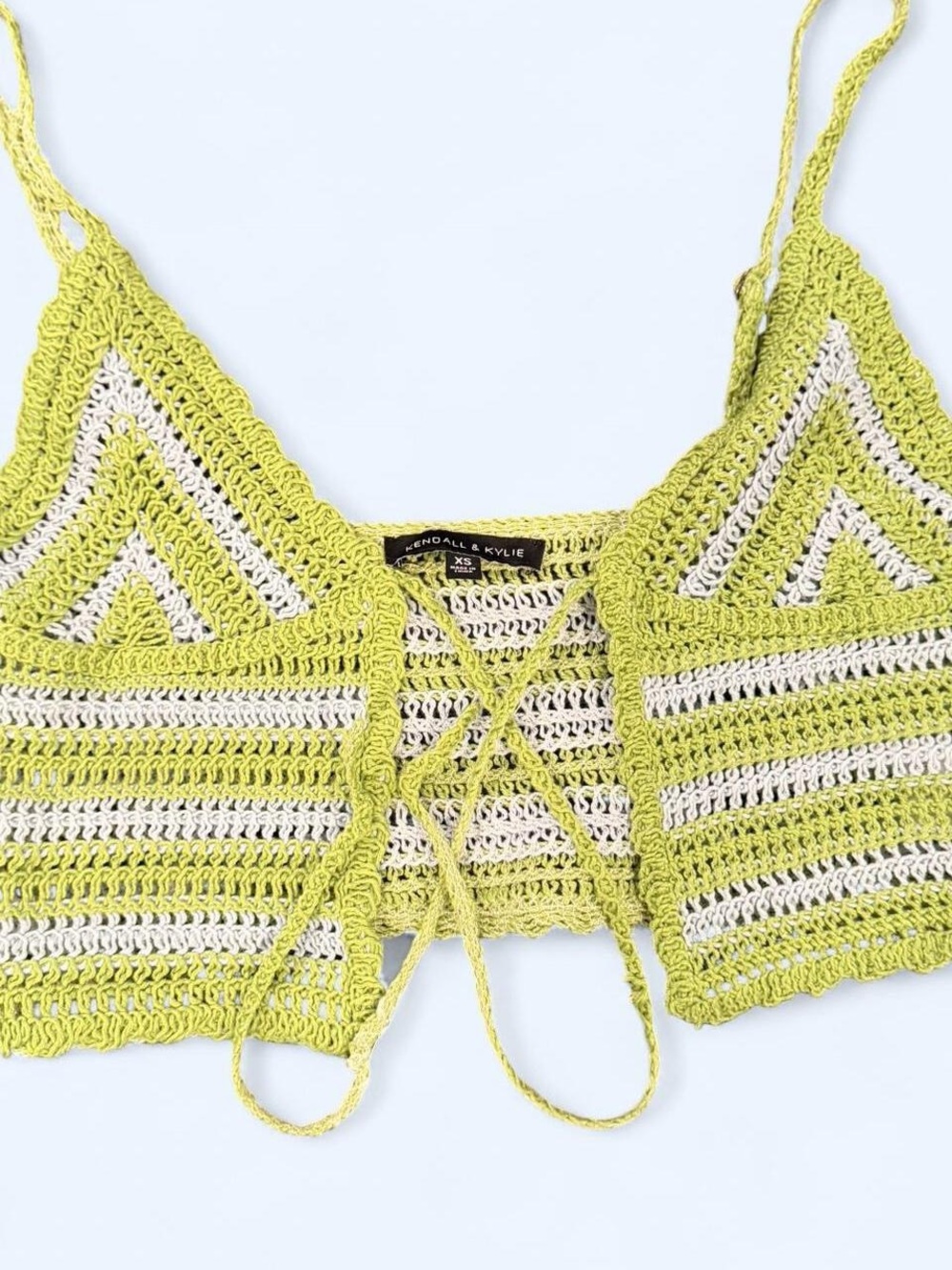 Kendall & Kylie Chartreuse and White Crochet Lace-Up Bralette